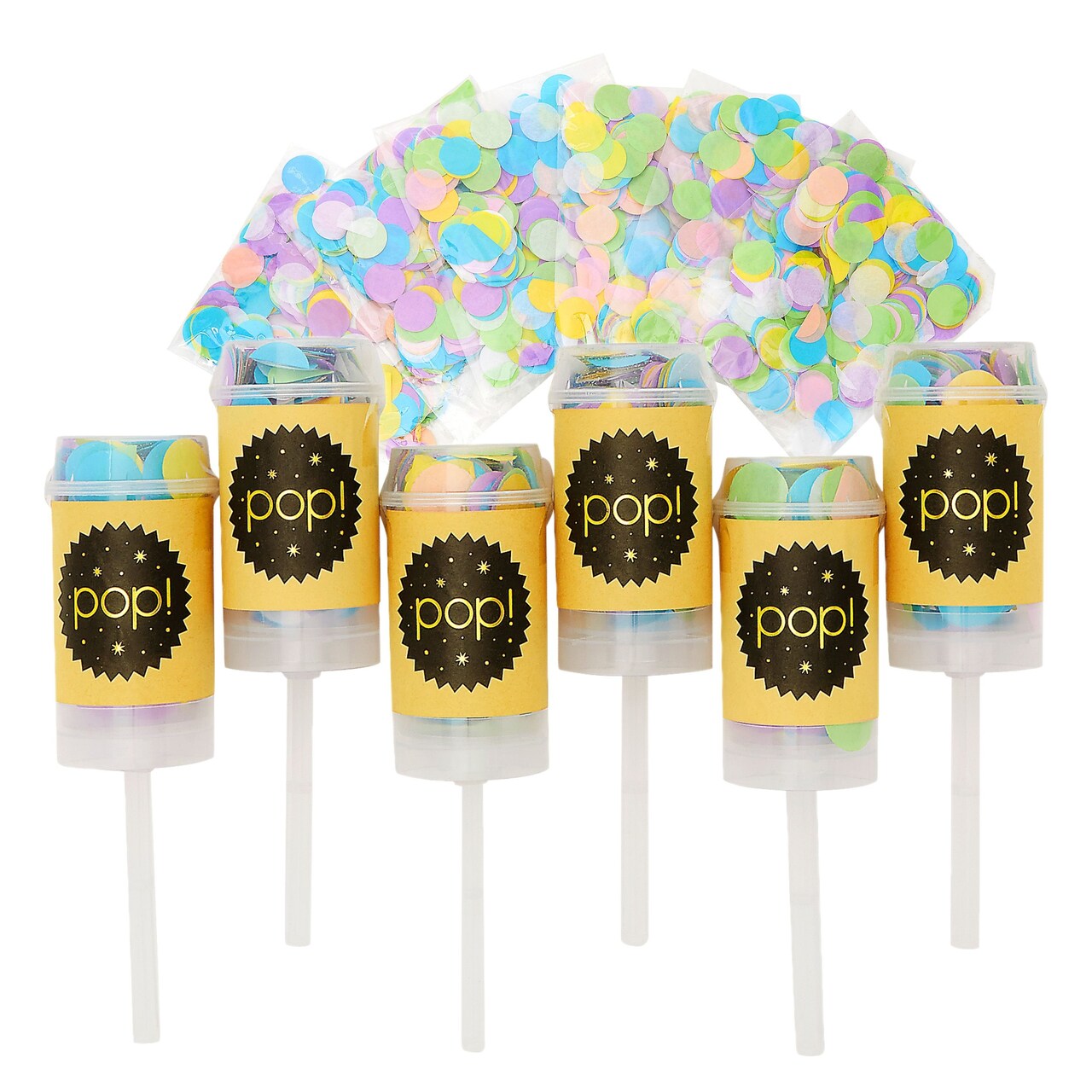 6 Pack Multicolor Small Confetti Poppers with 6 Bag Refills for Wedding, Birthday Party, Baby Shower, New Years (2 x 7 In)